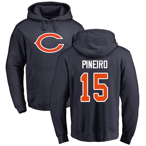 Chicago Bears Men Navy Blue Eddy Pineiro Name and Number Logo NFL Football 15 Pullover Hoodie Sweatshirts